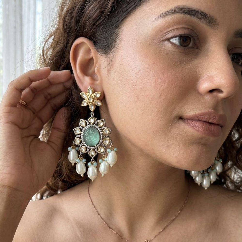 Jewel Addiction Designer Polki Kundan Stone And Beads Dangler Earrings
