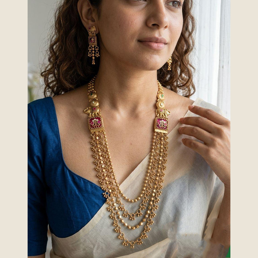 Jewel Addiction Premium Pota Stone And Pearl Long Necklace Set