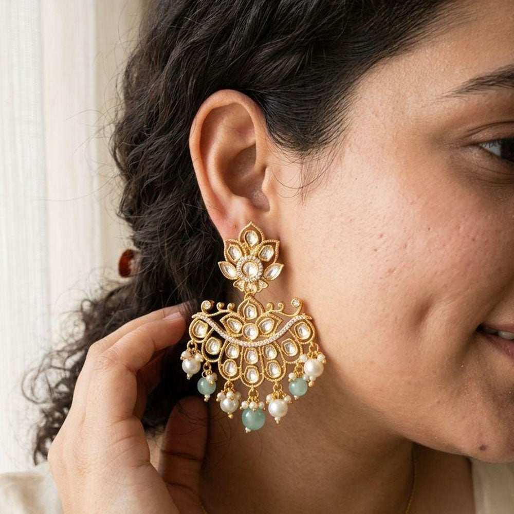 Jewel Addiction Elegant Kundan Stone Pearl And Beads Designer Dangler Earrings