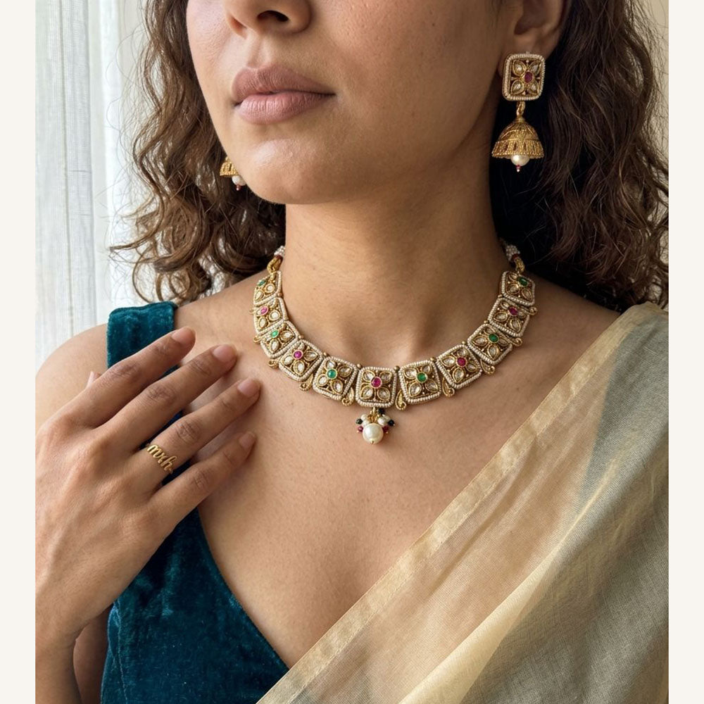 Jewel Addiction Luxury Pota Stone And Pearl Necklace Set