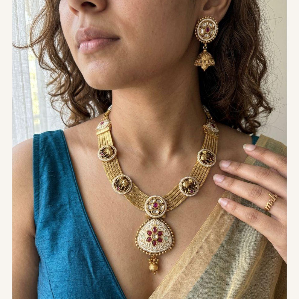 Jewel Addiction Luxury Pota Stone And Pearl Meenakari Necklace Set