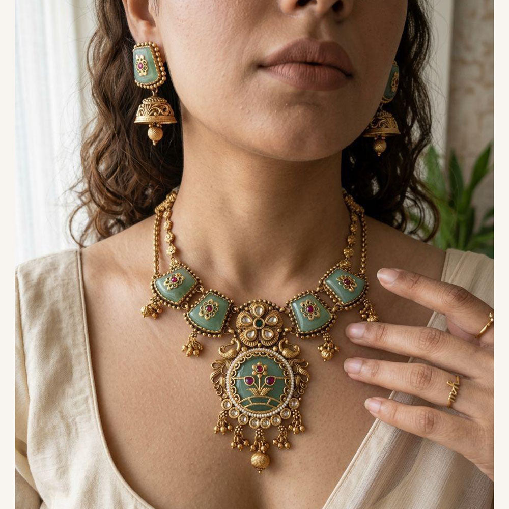 Jewel Addiction Luxury Pota Stone And Pearl Necklace Set