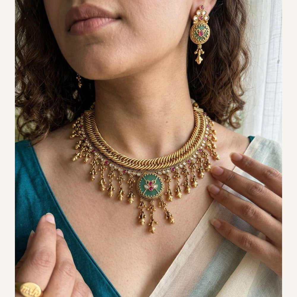 Jewel Addiction Luxury Pota Stone And Pearl Necklace Set