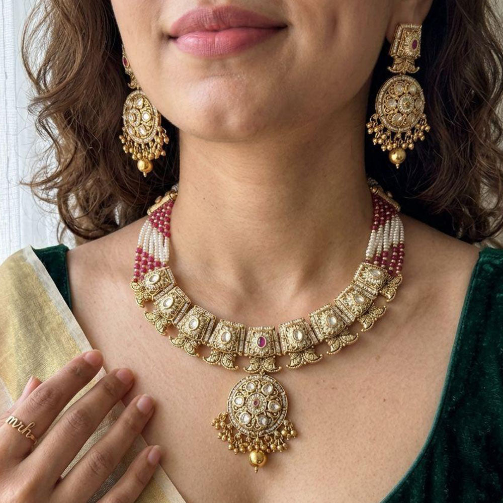 Jewel Addiction Luxury Pota Stone And Pearl Necklace Set