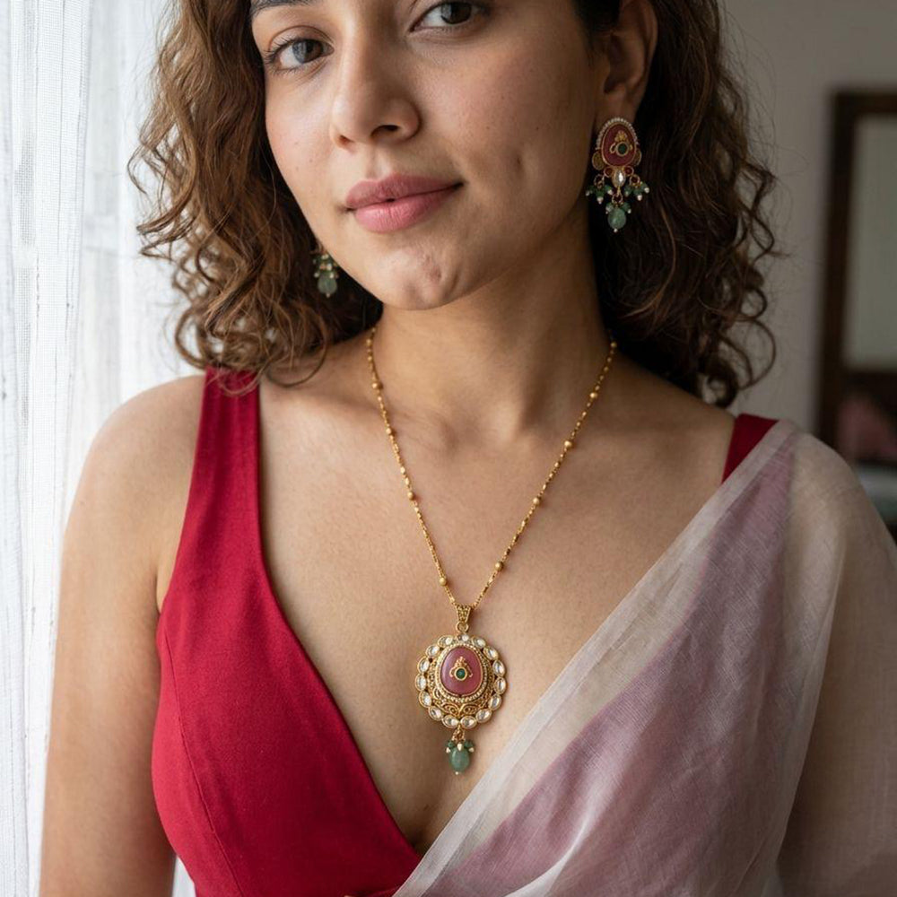 Jewel Addiction Elegant Pota Stone And Beads Chain Pendant Set for Women