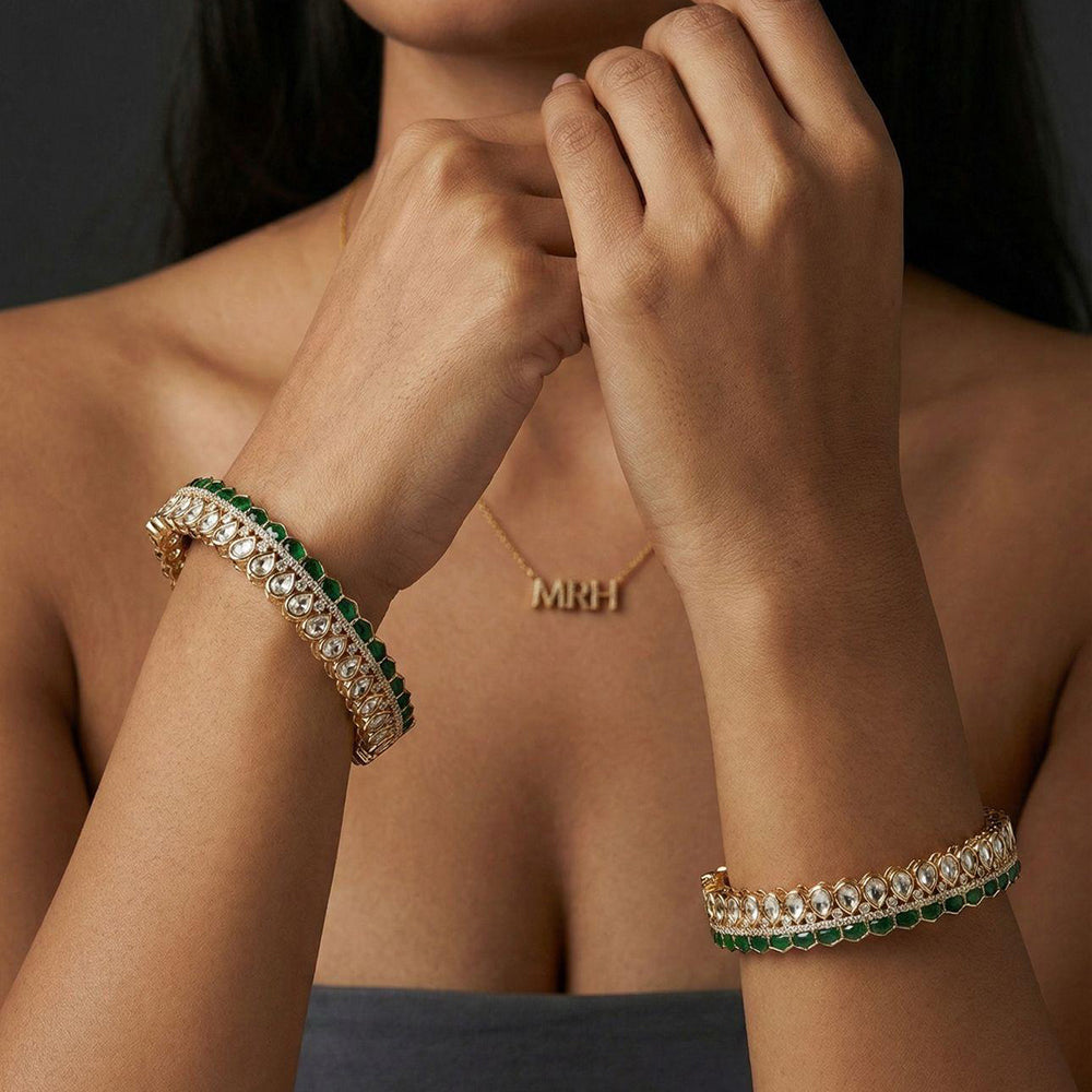 Jewel Addiction Designer Polki Kundan Stone Openable Bangle Set