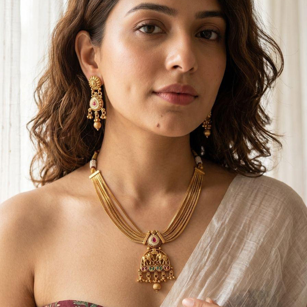 Jewel Addiction Ethnic Pota Stone And Pearl Necklace Set