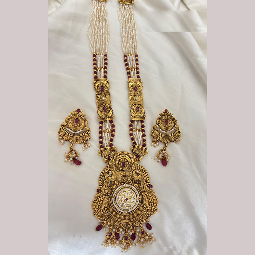 Jewel Addiction Ethnic Pota Stone And Pearl Long Necklace Set