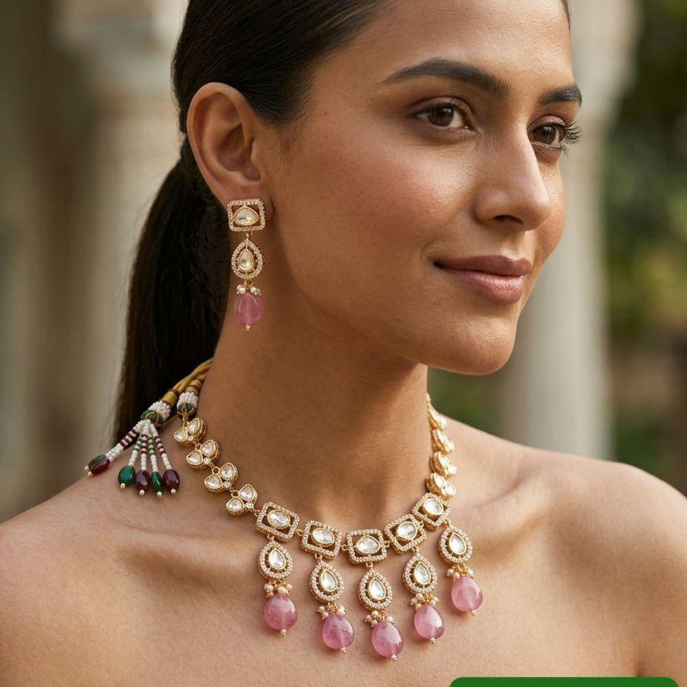 Jewel Addiction Classic Polki Kundan Stone And Beads Necklace Set