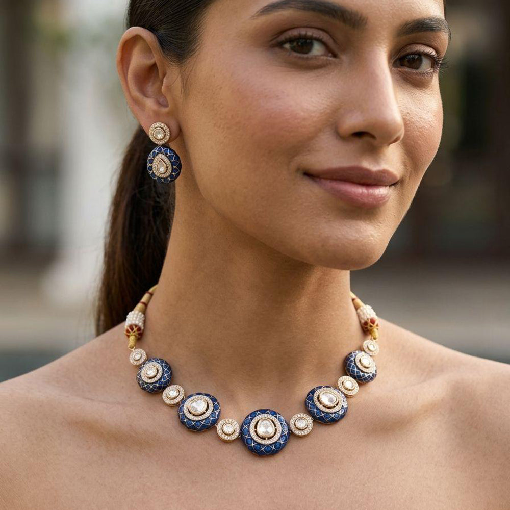 Jewel Addiction Classic Polki Kundan Stone And Pearl Necklace Set