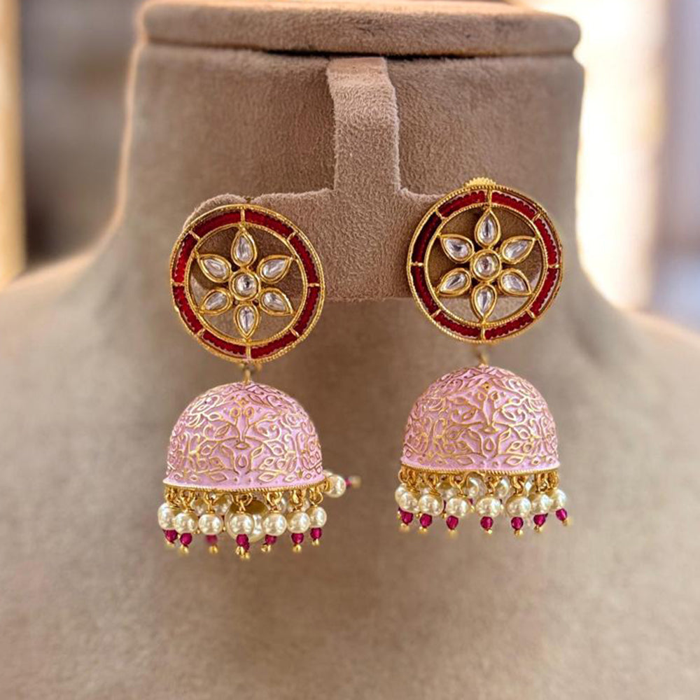Jewel Addiction Ethnic Polki Kundan Stone And Pearl Meenakari Jhumki Earrings