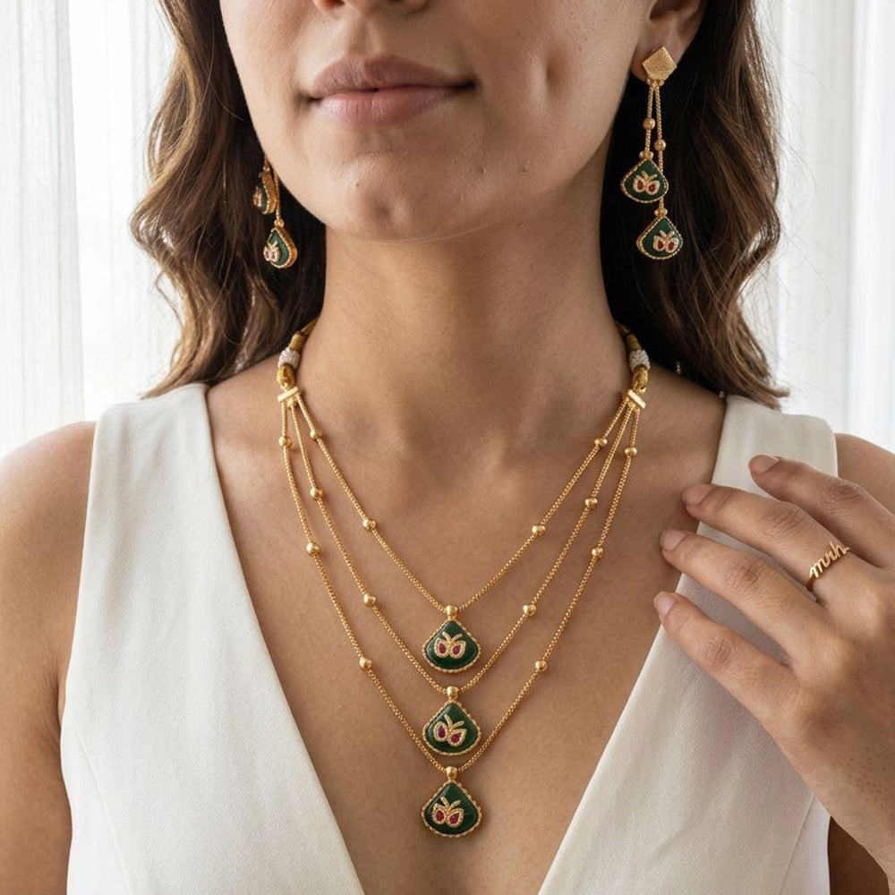 Jewel Addiction Ethnic Pota Stone And Pearl Multi Layer Necklace Set