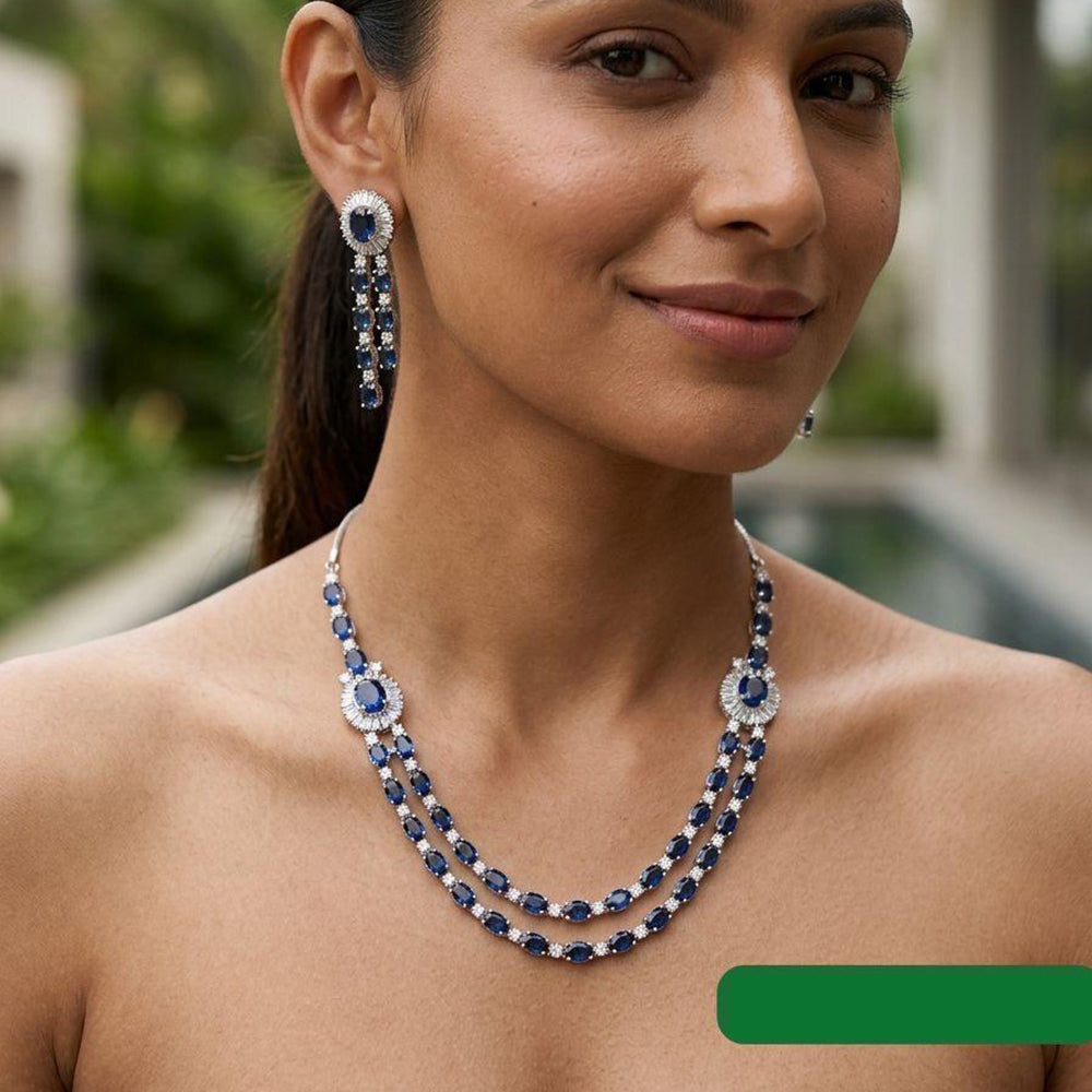 Jewel Addiction Rhodium Plated Classic American Diamond Necklace Set