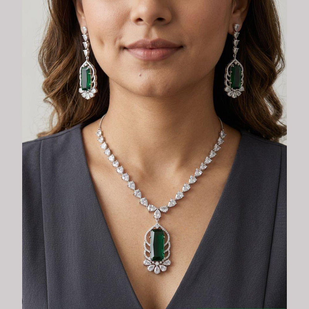 Jewel Addiction Rhodium Plated Classic American Diamond Necklace Set