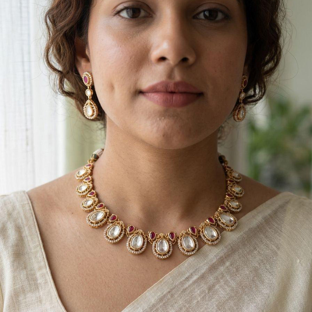 Jewel Addiction Classic Polki Kundan Stone Necklace Set