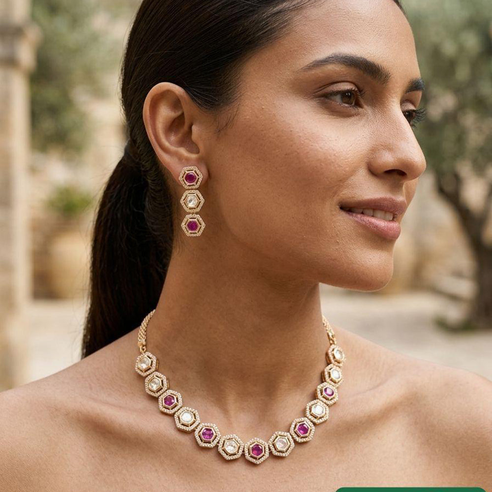 Jewel Addiction Classic Polki Kundan And Ad Stone Necklace Set