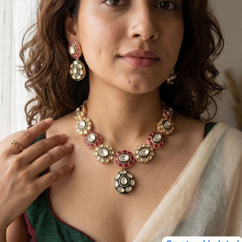 Jewel Addiction Classic Kundan And Pota Stone Necklace Set