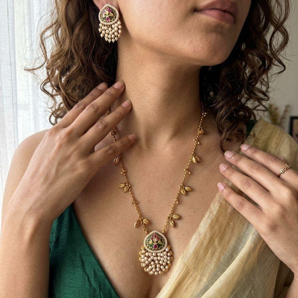 Jewel Addiction Stunning Pota Stone And Pearl Designer Jewellery Set