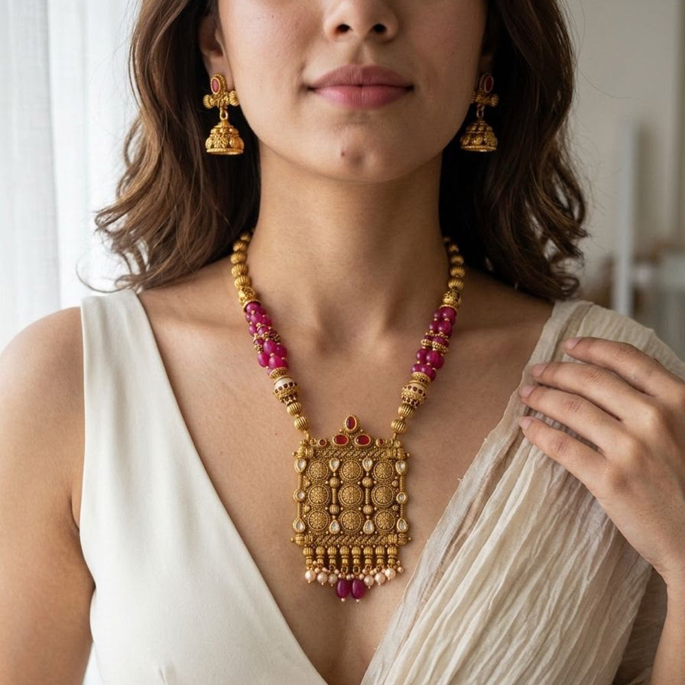 Jewel Addiction Stunning Pota Stone And Pearl Designer Jewellery Set