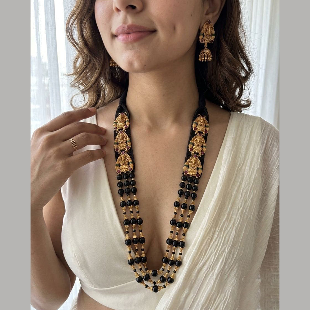 Jewel Addiction Festive Pota Stone And Beads Long Temple Necklace Jewellery Set
