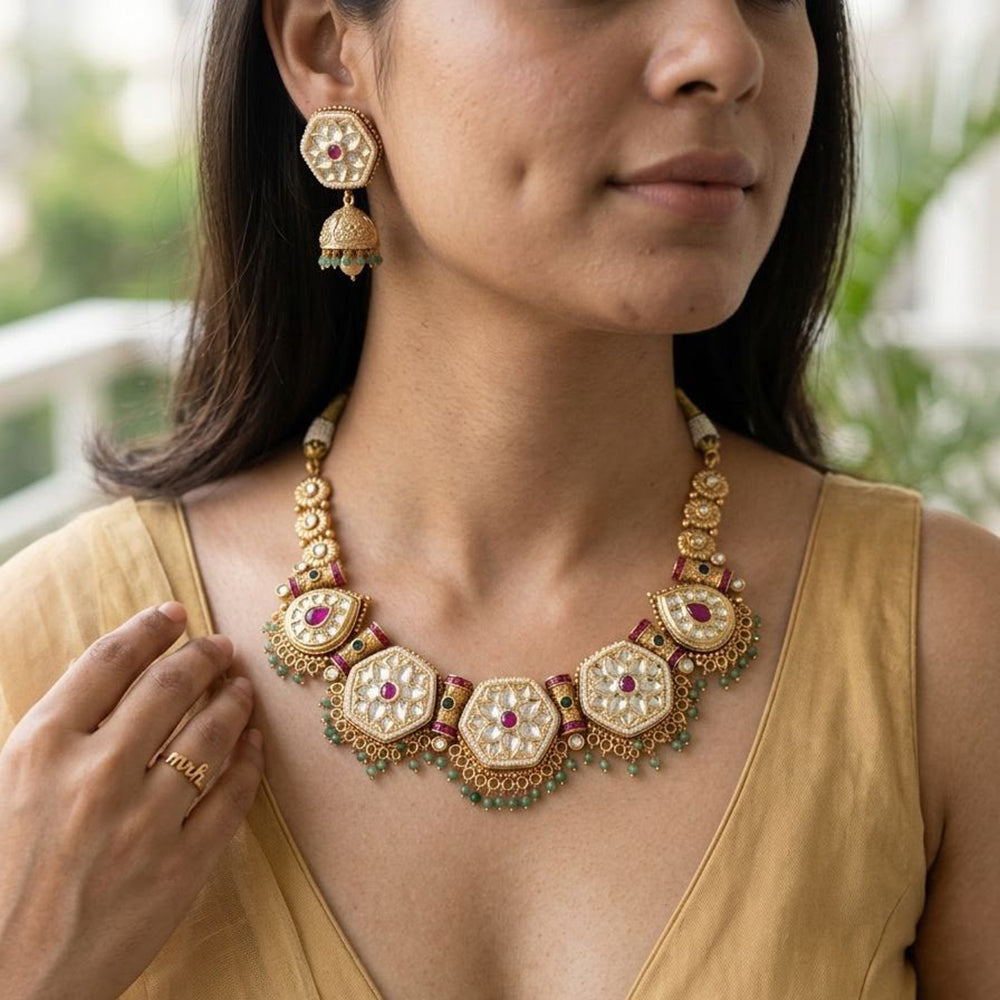 Jewel Addiction Traditional Pota Stone Long Necklace Set