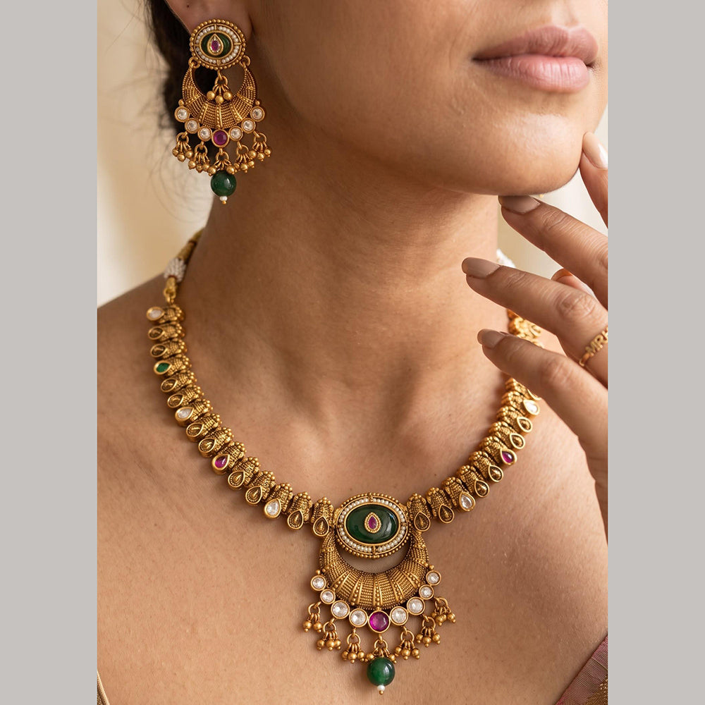 Jewel Addiction Gold Plated Traditional Pota Kundan Stone Necklace Set