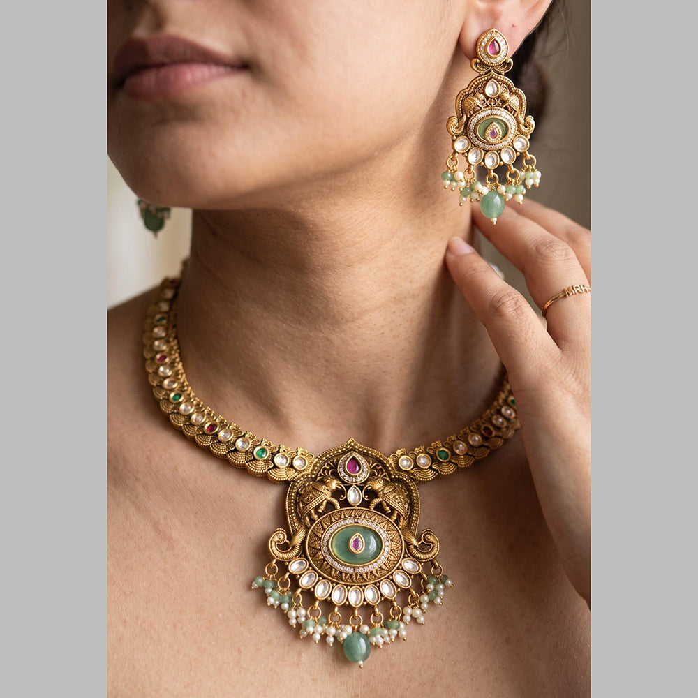 Jewel Addiction Gold Plated Traditional Pota Kundan Stone Necklace Set