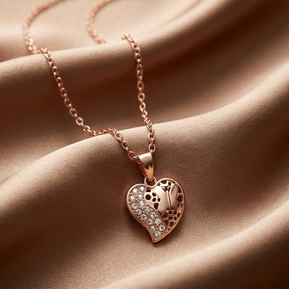 Urthn Rose Gold Plated Heart Shape Chain Pendant For Women/ Girls(Pack of 12)