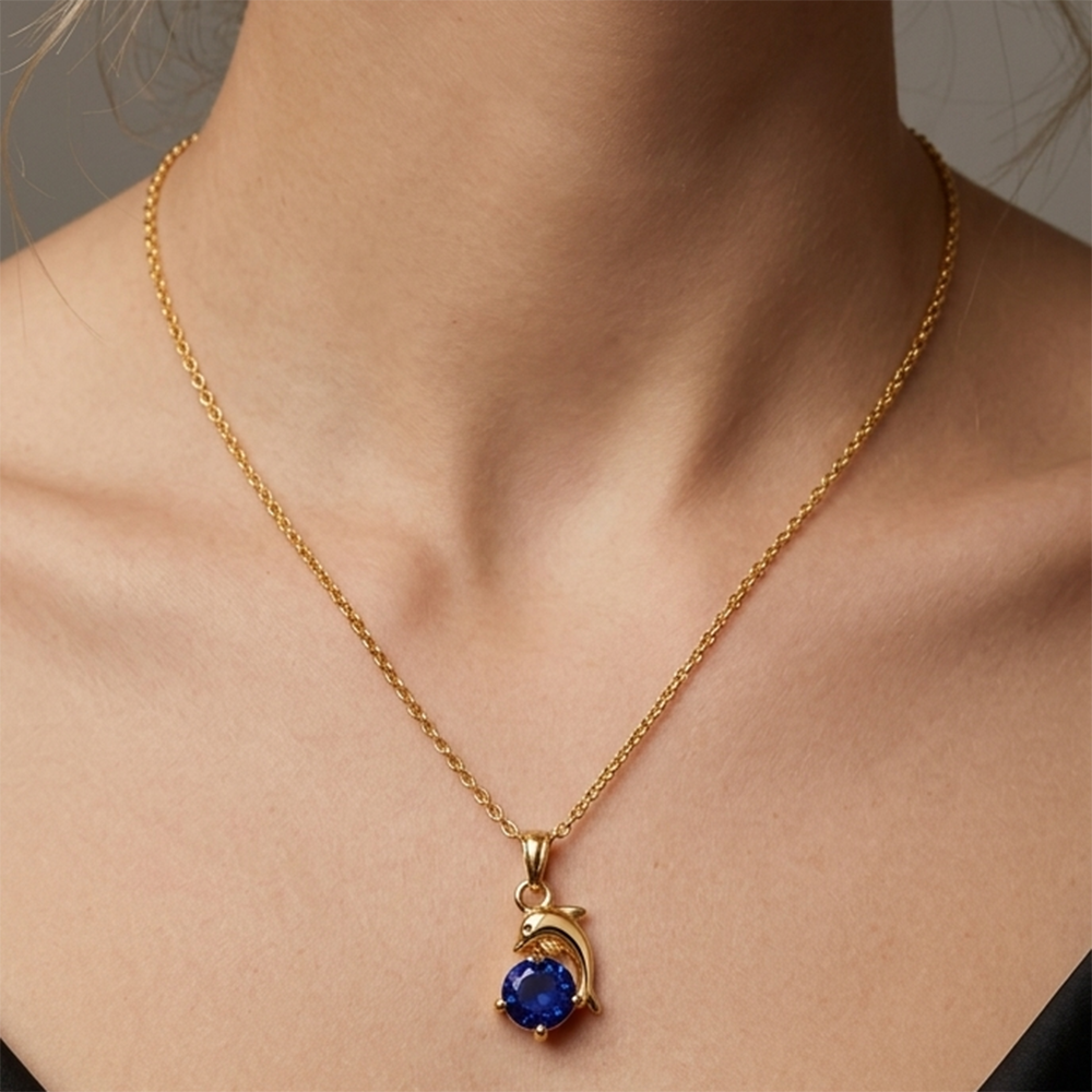 Urthn Crystal Stone Dolphin Chain Pendant For Women/ Girls