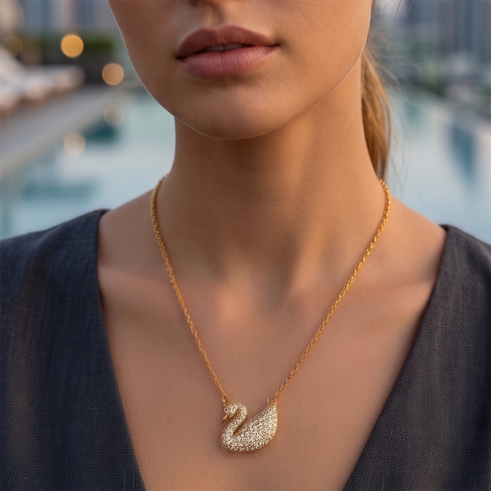 Urthn Rainbow Austrian Stone Swan Chain Pendant For Women/ Girls
