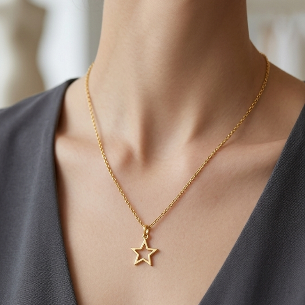 Urthn Gold Plated Modern Star Shape Chain Pendant for Women/ Girls