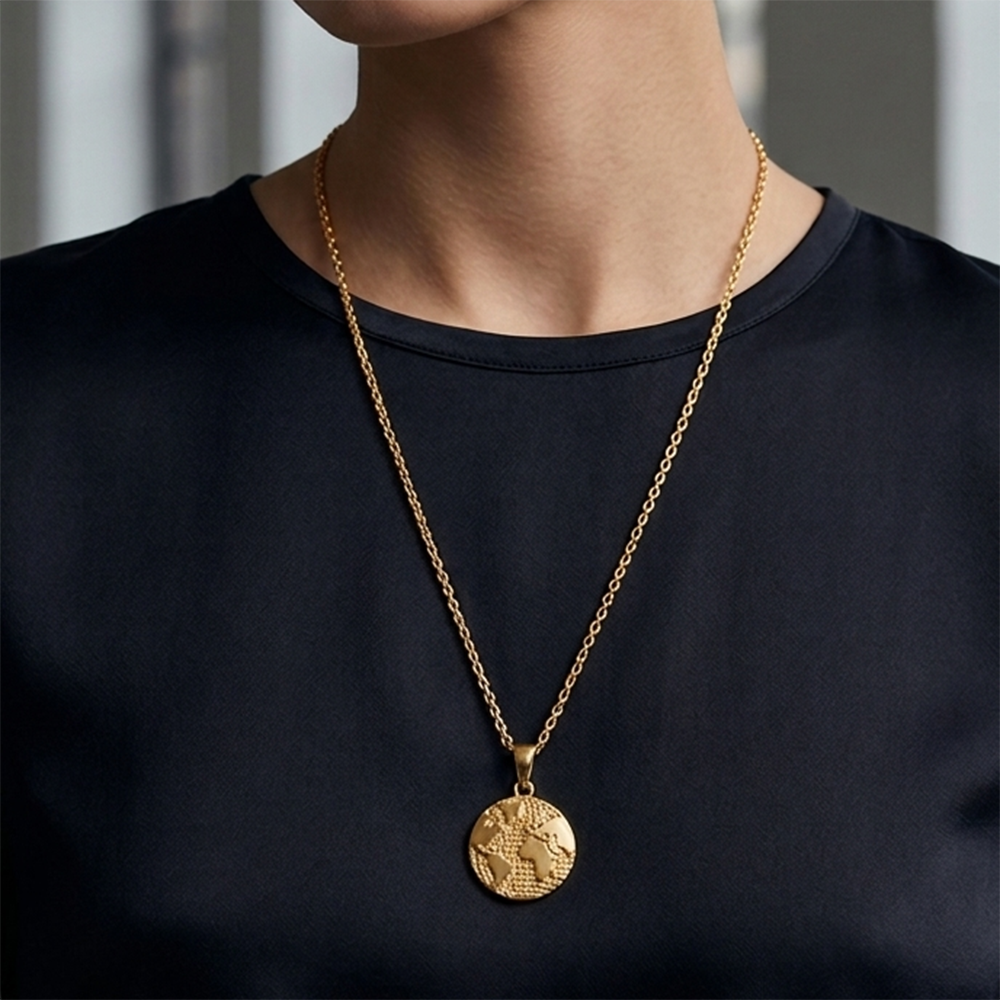 Urthn Gold Plated World Map Chain Pendant for Women & Girls