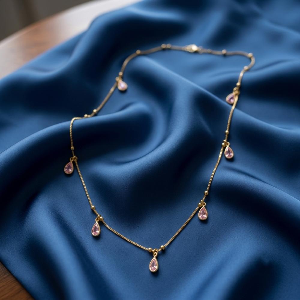 Urthn Minimal Gold Chain Necklace with Crystal Drop Charms (Set of 3)