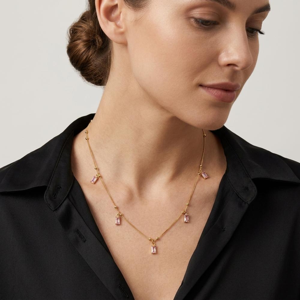 Urthn Minimal Gold Chain Necklace with Crystal Drop Charms (Set of 3)