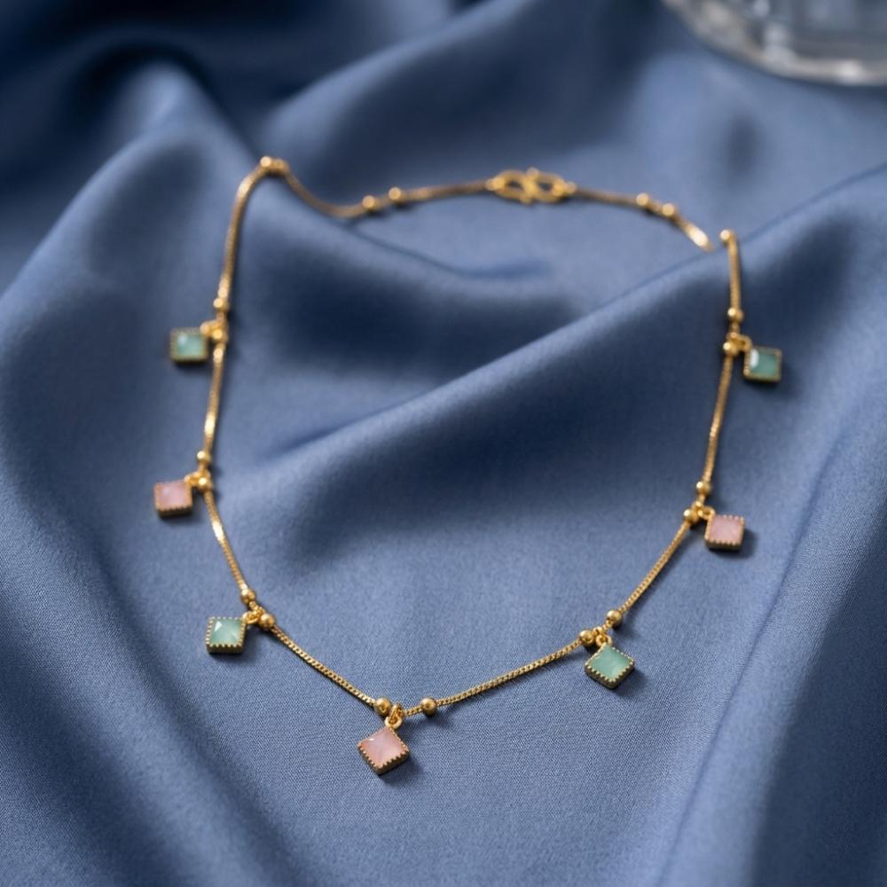 Urthn Minimal Gold Chain Necklace with Crystal Drop Charms (Set of 3)
