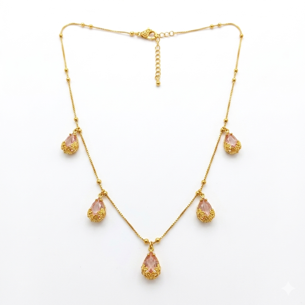 Urthn Lightweight Gold Plated Drop Charm Necklace for Women(Pack of 3)