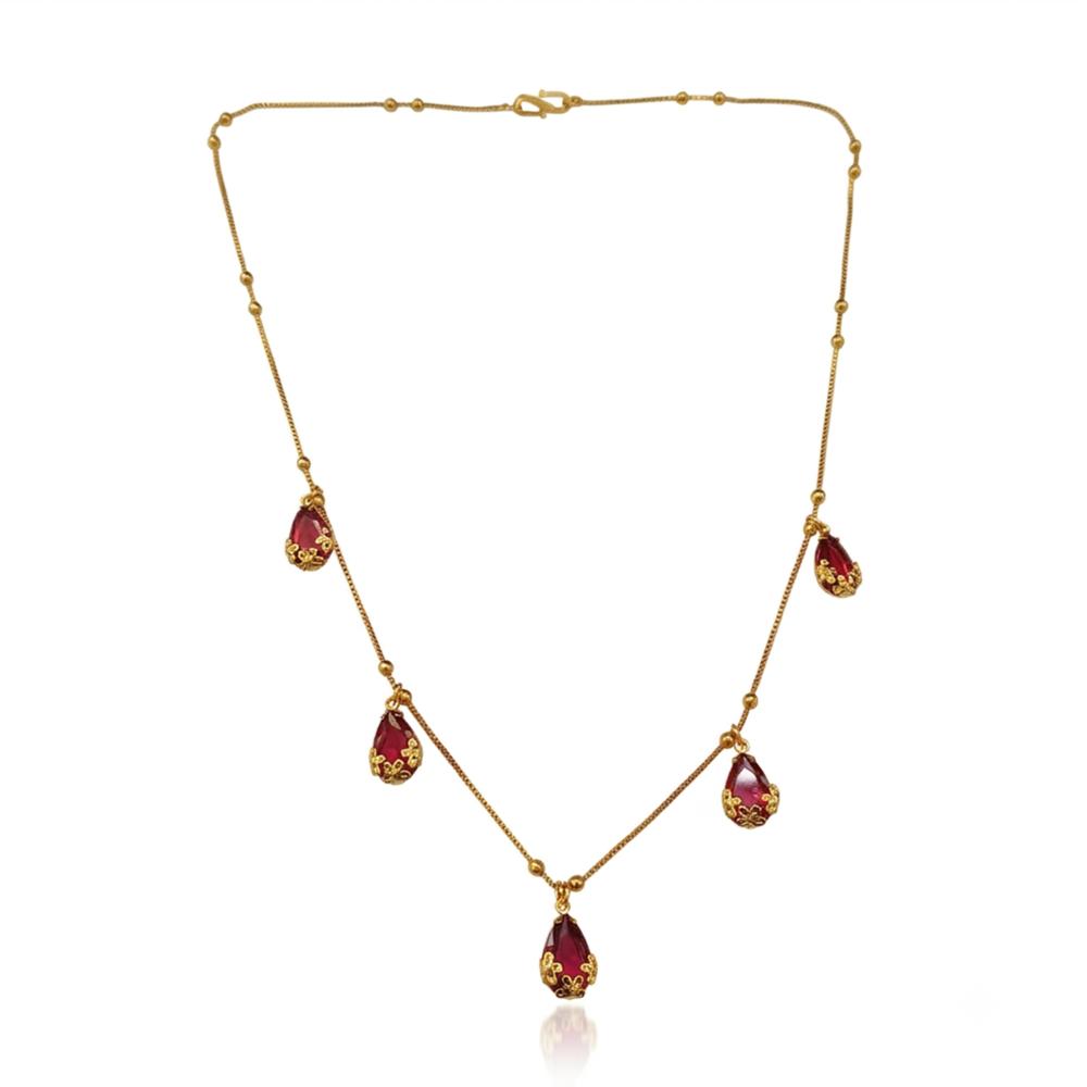 Urthn Minimal Gold Chain Necklace with Crystal Drop Charms (Set of 3)
