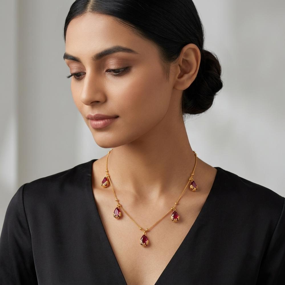 Urthn Minimal Gold Chain Necklace with Crystal Drop Charms (Set of 3)