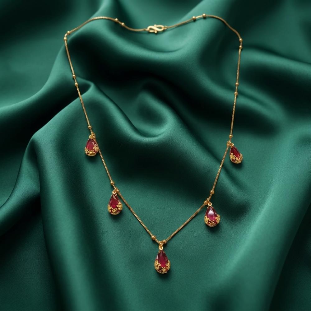 Urthn Minimal Gold Chain Necklace with Crystal Drop Charms (Set of 3)