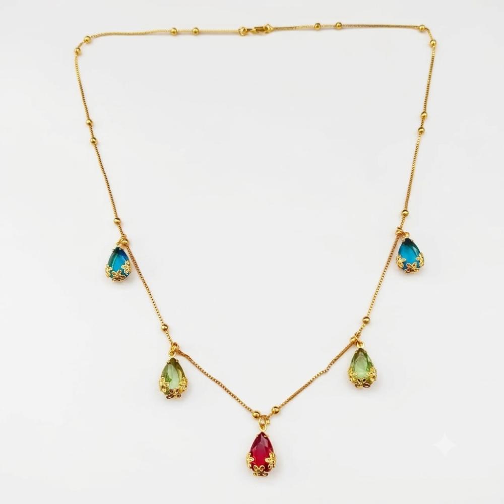 Urthn Minimal Gold Chain Necklace with Crystal Drop Charms (Set of 3)