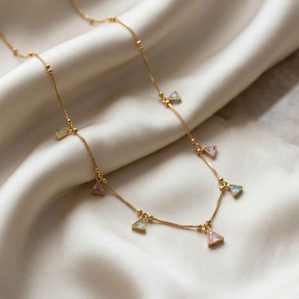 Urthn Minimal Gold Chain Necklace with Crystal Drop Charms (Set of 3)