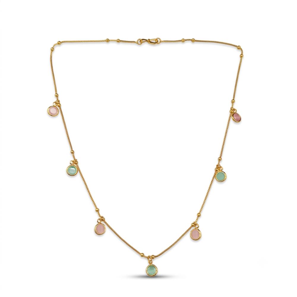 Urthn Minimal Gold Chain Necklace with Crystal Drop Charms (Set of 3)