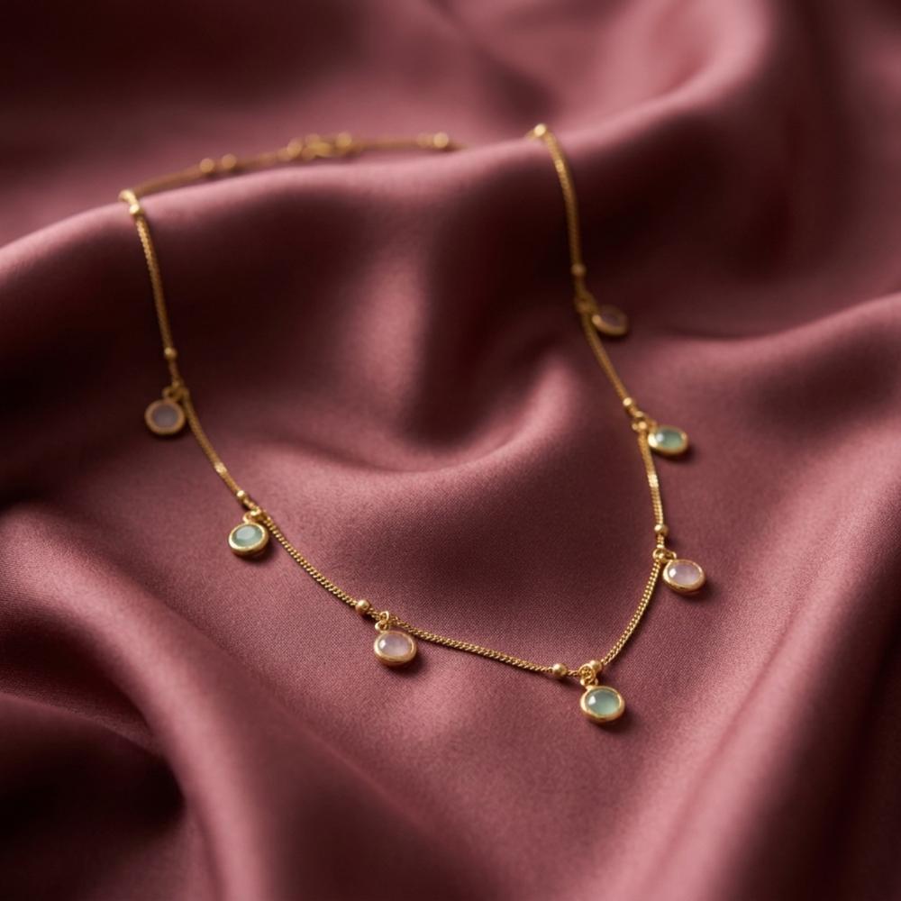 Urthn Minimal Gold Chain Necklace with Crystal Drop Charms (Set of 3)