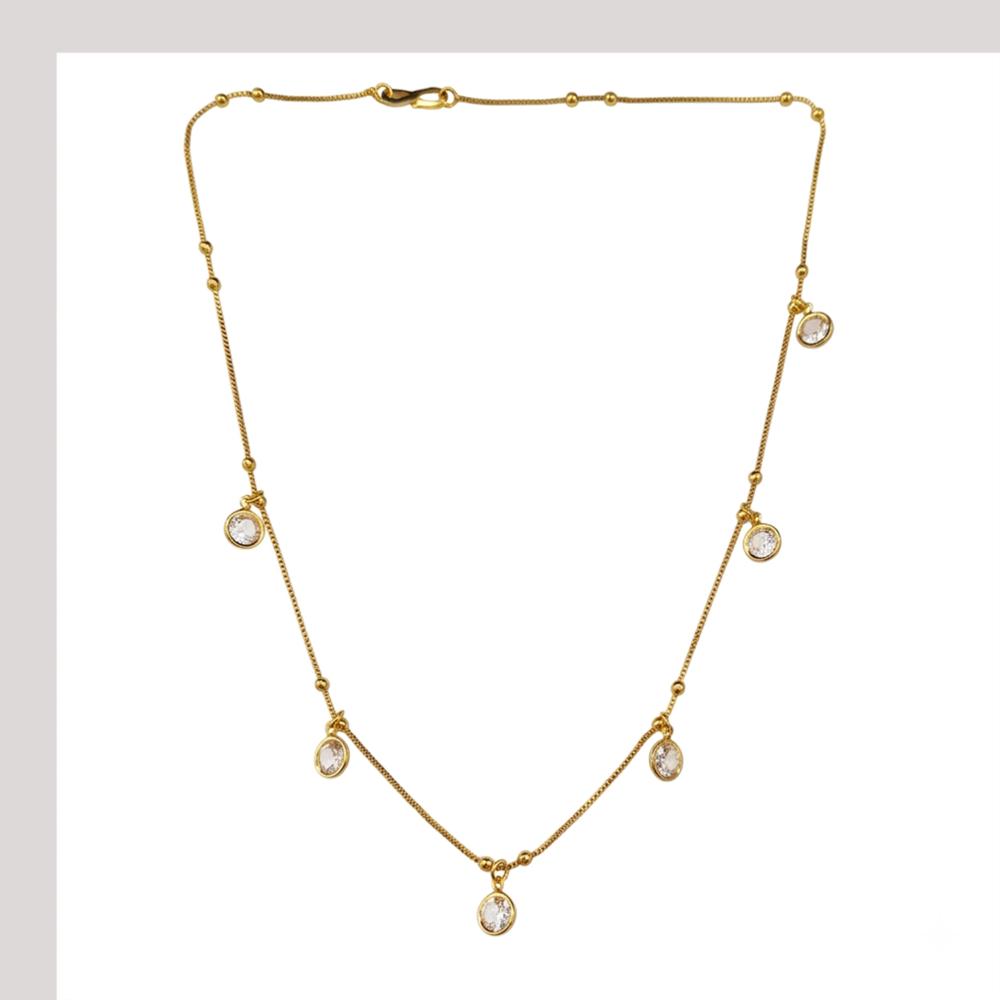 Urthn Minimal Gold Chain Necklace with Crystal Drop Charms (Set of 3)