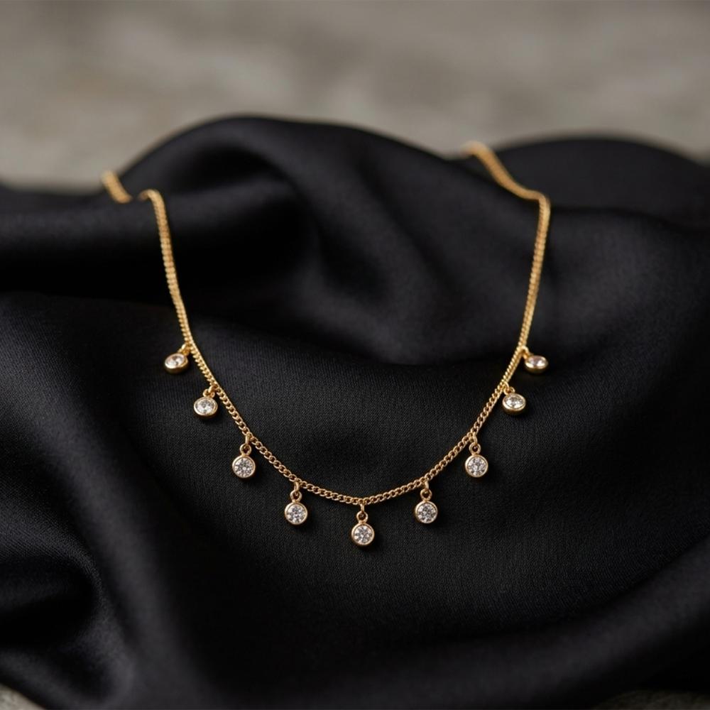 Urthn Minimal Gold Chain Necklace with Crystal Drop Charms (Set of 3)