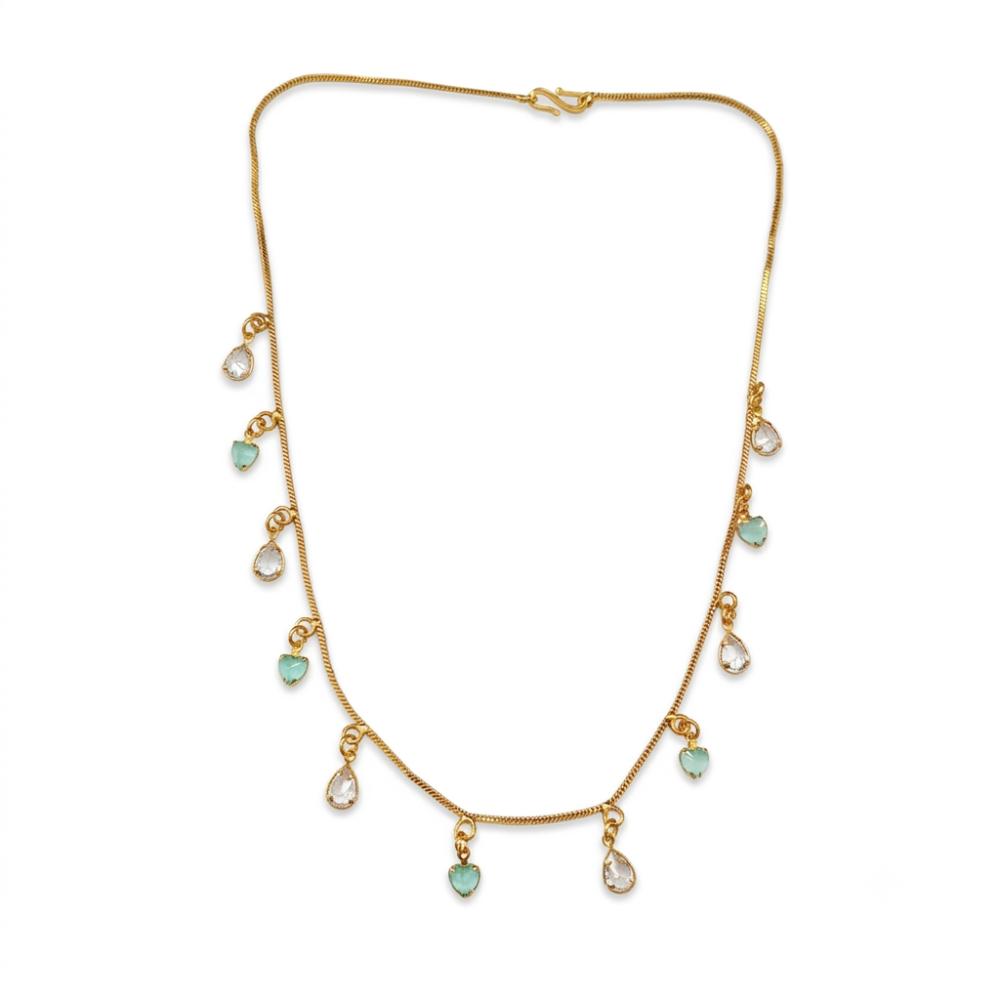 Urthn Minimal Gold Chain Necklace with Crystal Drop Charms (Set of 3)