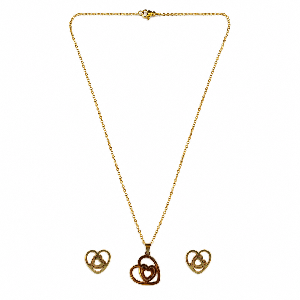 Urthn Anti Tarnish Chain Necklace with Heart Pendant & Matching Earrings for Women(Pack Of 6)