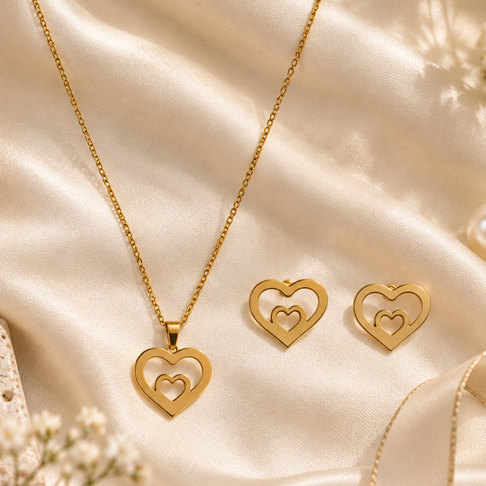 Urthn Anti Tarnish Chain Necklace with Heart Pendant & Matching Earrings for Women