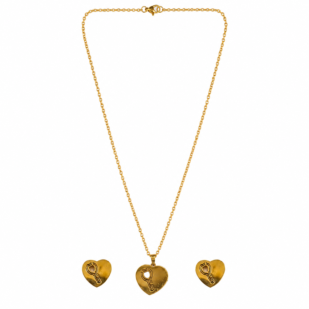 Urthn Beautiful Anti Tarnish Heart and Key Pendant Necklace with Matching Earrings for Party Wear(Pack Of 6)