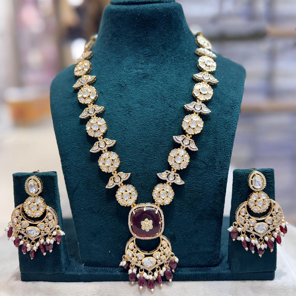 JCM Designer Polki Kundan Stone And Beads Statement Necklace Set